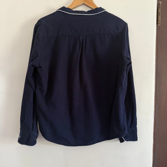 PETITE PLUME | Navy Blue Flannel Piped Pajama Top | Size Medium - Picture 2 of 5